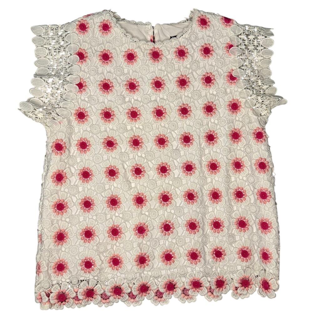 J. Crew Keyhole Back Lace Overlay Lined Popover Top Women S Petal Pink & White